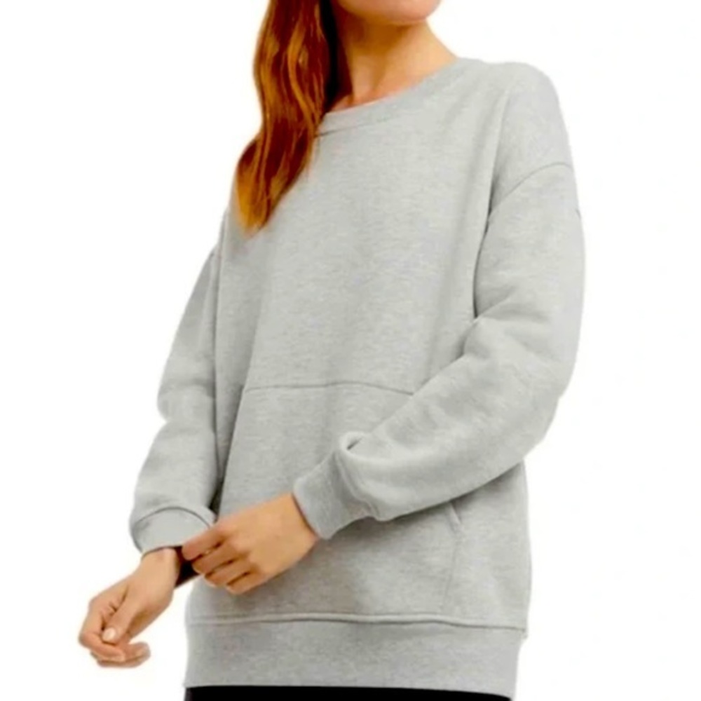 Danskin- Ladies Oversized Crewneck Front Kangaroo  Pockets / Gray Medium(Y-W2)